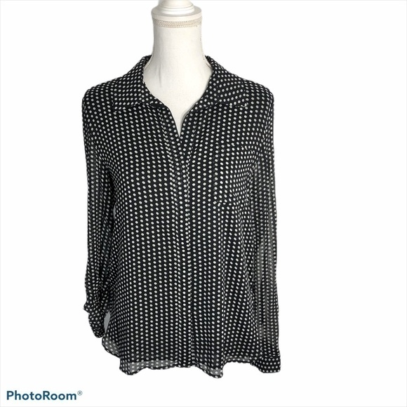 Tommy Hilfiger Black White Polka Dot Top NWT Button Down Shirt Blouse Small - Picture 2 of 12